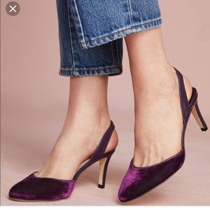 Anthropologie. Size9. Plum. VelvetSlingBacks.